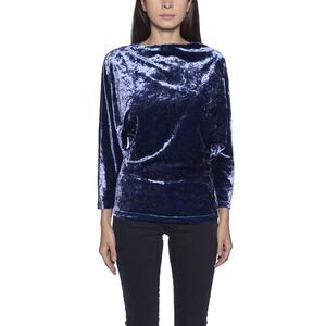 PLEIN SUD Pleated Velvet Long Sleeve Top Women BLUE Sweaters & Knitwear